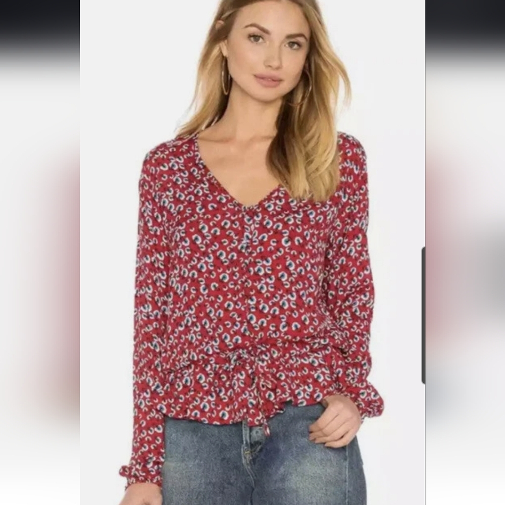Rails beaux beautiful red blue floral long sleeve button blouse shirt top xs